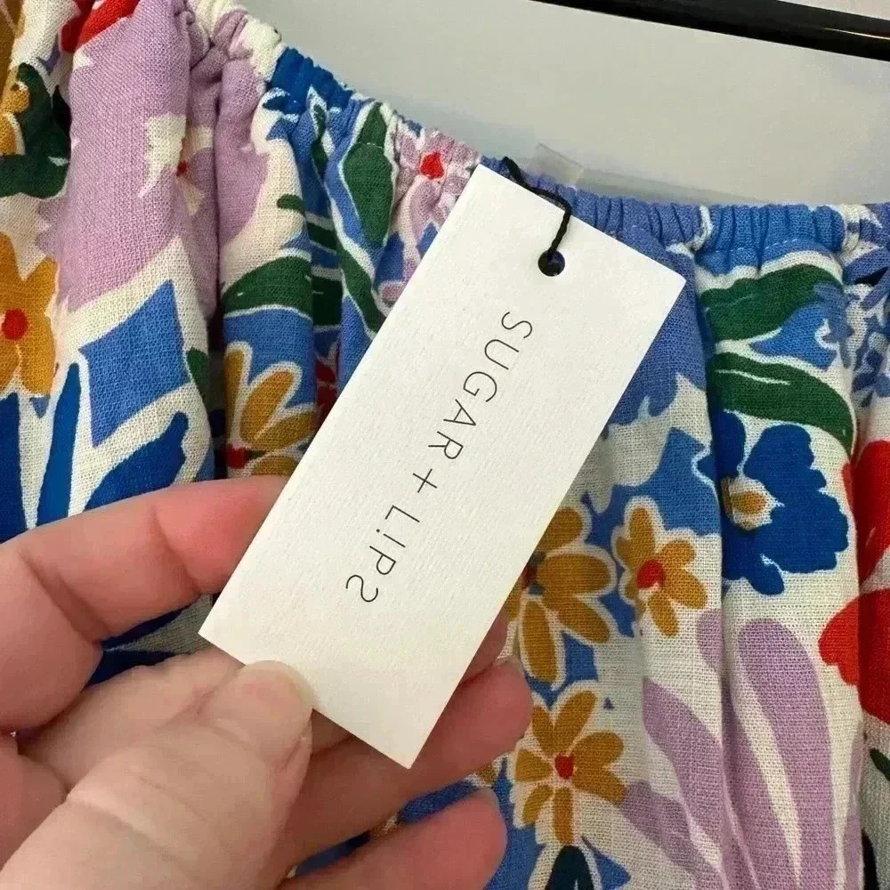 SugarLips Anthropologie Women’s Crop Floral Top Off Shoulder Ruffles Size XS NEW - Picture 3 of 5